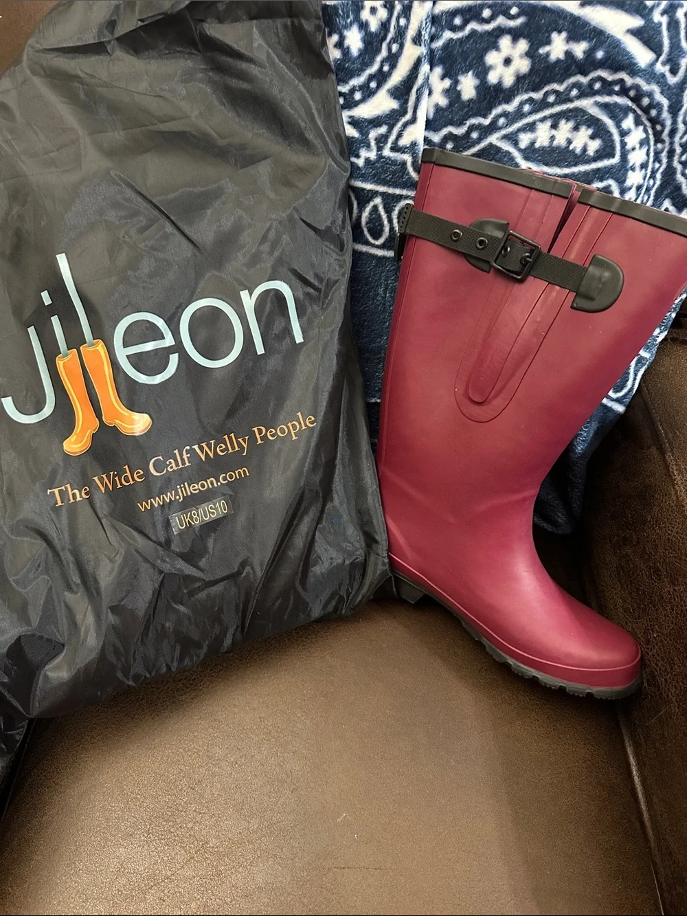 Jileon Women's Wide Calf Burgundy Rain Boots with Adjustable Buckle